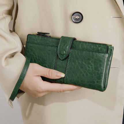 Cross-border European and American retro lychee pattern buckle long women's wallet Korean-style large capacity multi-functional bifold card holder