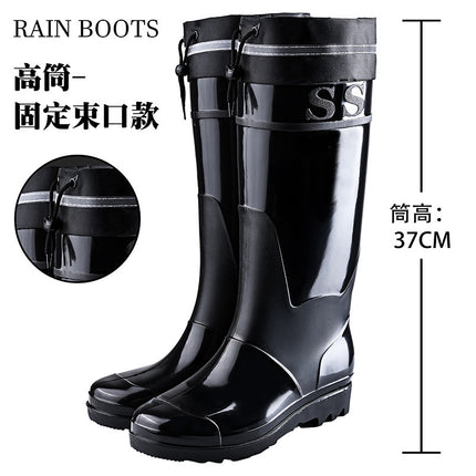 Foreign Trade High-Top Labor Protection Men's Rain Boots, Long Rain Boots, Waterproof Outdoor Non-Slip Fleece-Lined Warm Water Shoes, Cold-Proof and Protective