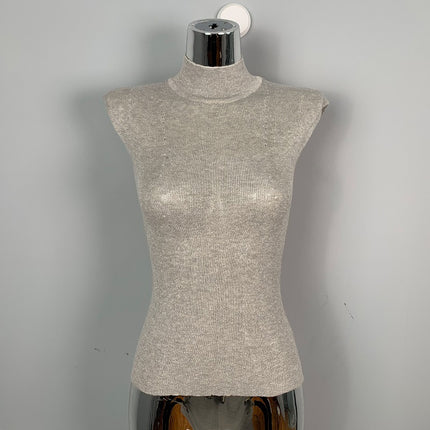 South Korea Dongdaemun Elegant Elegant Sexy Figure Half High Neck Slim-fit Slimming All-match Sleeveless Knitted Top for Women