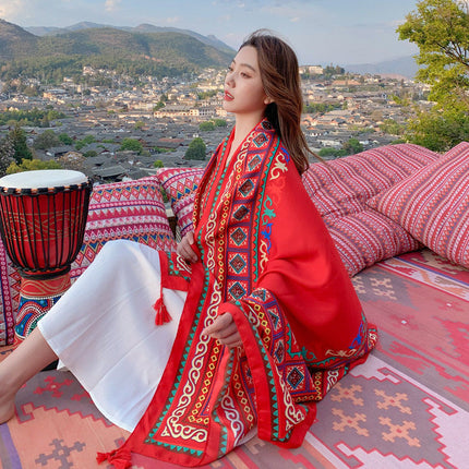 Ethnic Style Shawl Women's Summer Hainan Sanya Travel Photograph Qinghai Lake Scarf Beach Towel Thin Sunscreen Scarf