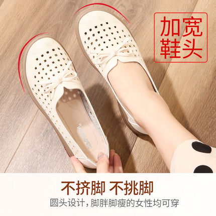 Mom's Shoes, Single Shoes for Middle-Aged and Elderly, Soft-Soled, 2026 New Model, Summer Breathable Leather Shoes for Women, Hollow-Out Perforated Shoes, Sandals