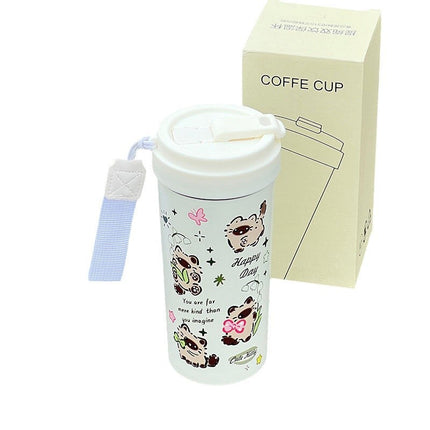 New cute thermos cup 316 stainless steel coffee cup portable double drink portable men's and women's straw accompanying cup