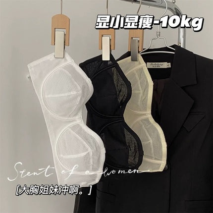 Strapless Anti-Slip Underwear, Ultra-Thin, Large Breasts Appear Smaller, Anti-Sagging Tube Top, Chest Wrap with Breast Pads, Soft Steel Ring Bra