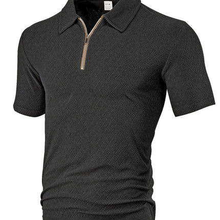 European and American Cross-border Men's Summer New Casual Loose Towel Jacquard Zipper Placket Men's Short-sleeved Polo Shirt