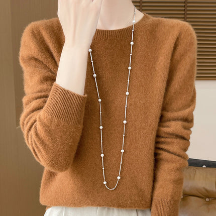 One-Line Ready-To-Wear Round Neck Wool Sweater Seamless Stereo Knitted 100% Wool Zero-Touch Autumn and Winter Seamless Base Sweater