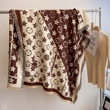 2022 Autumn and Winter New Cashmere Scarf Women's Five-pointed Star Pattern European and American Style All-match Thickened Warm Cold-proof Shawl