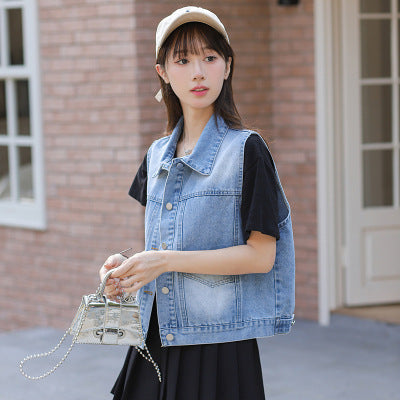 New Korean-style High-end Loose All-match Fashion Trendy Fan Blue Denim Vest for Women