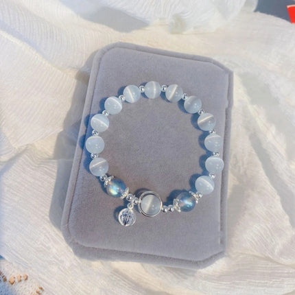 Bracelet Jewelry Cat's Eye Stone Crystal Butterfly Women's Bracelet Imitation Gray Moonlight Versatile Stylish Trendy Student Gift Starry