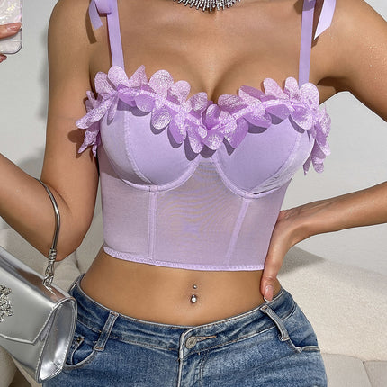 Amazon New Hot Flower Cross-border European and American Women's Spice Fish Bone Corset Sexy Tube Top