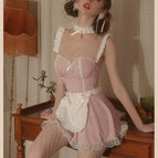 Pink [collar + headband + apron + skirt + t pants] / One size fits all
