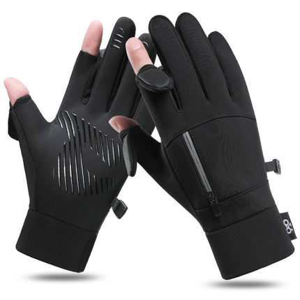 Winter Gloves Men's Q247 Autumn and Winter Outdoor Cycling Sports Anti-Slip Two-Finger Touch Screen Thickeneded Fishing Cycling Gloves