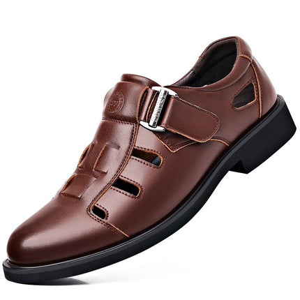 Men's Leather Shoes Summer 2025 New Breathable Business Formal Shoes Hollow Perforated Sandals Non-Slip British Style Men's Shoes
