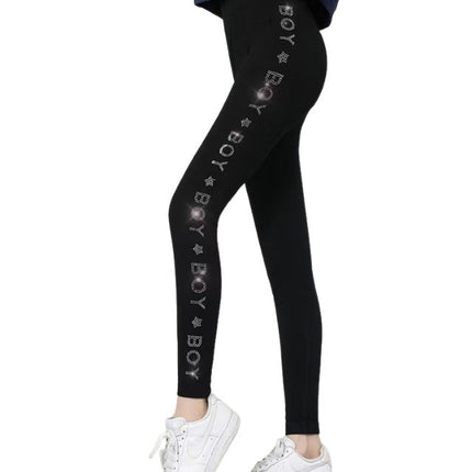 Side Diamond-Embellished Seamless Fleece-Lined Leggings for Women, Warm and Plush, Plus-Size Cropped Pants