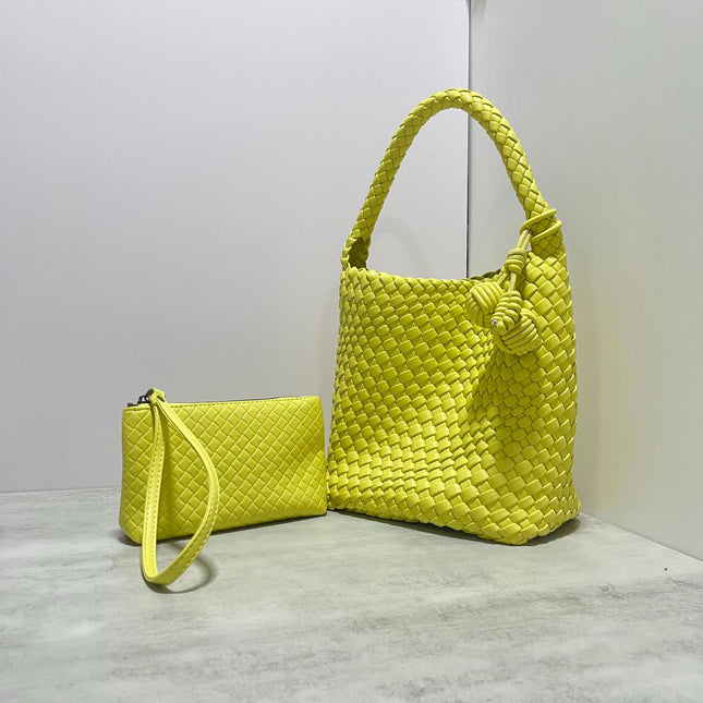Hand-woven bag double-ball portable bucket bag 2025 new fashion basket bag shoulder underarm bag tote bag