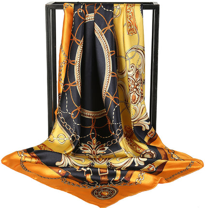 Mother's Day Gift Factory Direct Smooth Satin 90 Large Square Scarf Headscarf European and American Style Oil Painting Silk Scarf Women's Shawl Wai