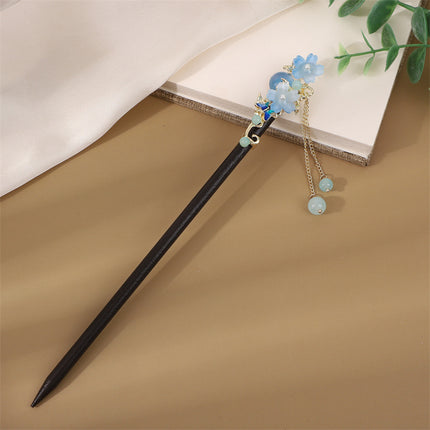 Antique Hairpin Step Tassel Wood Hairpin Imitation Ebony Headwear Disc Hair Simple Accessories Ancient Dress Hairpin Women's Hair