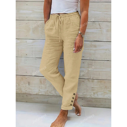 Cross-Border Export New Dropshipping Aliexpress Bottoms Button Detail Drawstring Waist Pants
