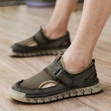 Spring and Summer New Products Cross-Border Hot-Selling Large Size Men's Mesh Shoes Outdoor Handmade Genuine Leather Casual Mesh Men's Sandals
