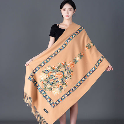 Autumn and Winter Nepal Vase Embroidered New Style Cashmere Scarf Women's Ethnic Style Embroidered Tassel Large Shawl
