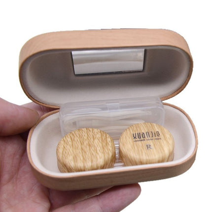 Exquisite Leather Contact Lens Box Japanese Style Women's Large Capacity Simple Retro Accompanying Box with Mirror for Boys