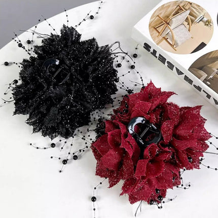 Tassel Shark Clip Hair Volume Elegant All-match Bright Silk Flower Clip New Elegant New Headwear