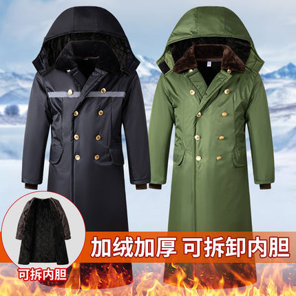 Long Military Cotton Coat Winter Extended and Thickeneded Cold Storage Cold-Proof Labor Protection Clothing Security Property Duty Coat Cotton Coat
