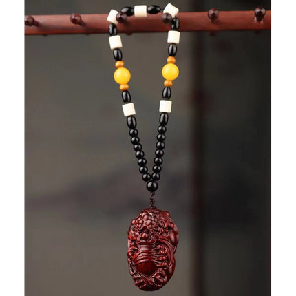 Lobular red sandalwood wood carving handle piece fortune pendant brave play piece text wealth pendant wood text play crafts