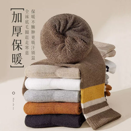 Socks Women's Autumn and Winter Mid-length Socks fleece-lined Thickened Warm terry Towel Bottom Cotton Socks High-tube Fashionable Women's Stockings