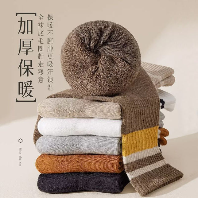 Socks Women's Autumn and Winter Mid-length Socks fleece-lined Thickened Warm terry Towel Bottom Cotton Socks High-tube Fashionable Women's Stockings