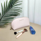 Pink semi-circular PU cosmetic bag / 22*7*12cm