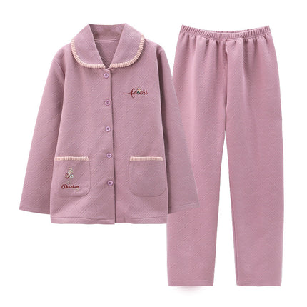Chun Baifen Mother Pajamas Women's Autumn and Winter Middle-aged and Elderly Air Cotton Thickened plus size Outer Wearing Sandwich Home Clothes