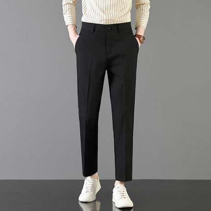 2025 Light Luxury Spring Men's Casual Small Trousers Stretch Business Straight Men's Cropped Pants