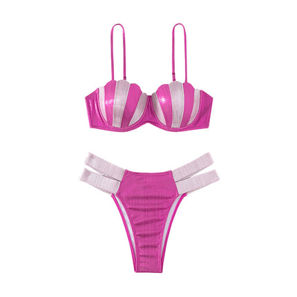 New cross-border European and American swimsuit split bikini gathered high waist three-point sexy foreign trade bikini swimsuit