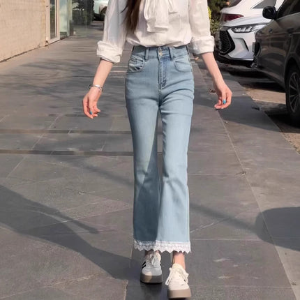 Pear-Shaped Figure Plus-Size Women's Flared Jeans Summer High-Waisted Stretchy Slimming Petite Cropped Pants