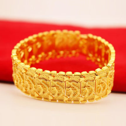 High Imitation Gold Dragon Pattern Bracelet, Pure Brass Processing to Create Gold-Plated Jewelry for Men, Vietnamese Sand Gold Watch Chain