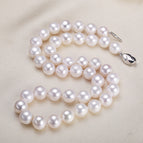 10mm white nearly round freshwater pearl necklace / With buckle 46cm