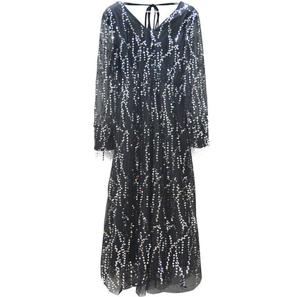 Foreign trade Amazon explosions Europe and the United States cross-border sexy V-neck tassel sequin dress dress women's clothing a generation of hair