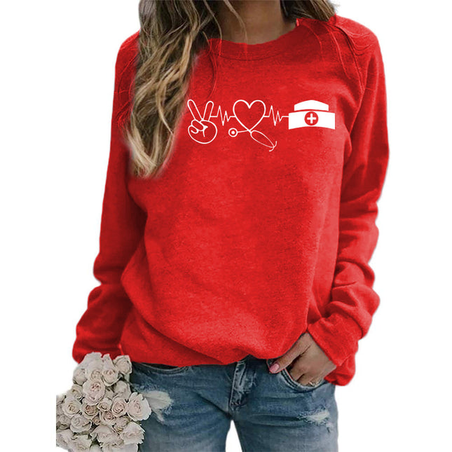 Cross-border European and American foreign trade supply scissors hand electrocardiogram love printing long sleeve round neck sweater autumn and winter men and women