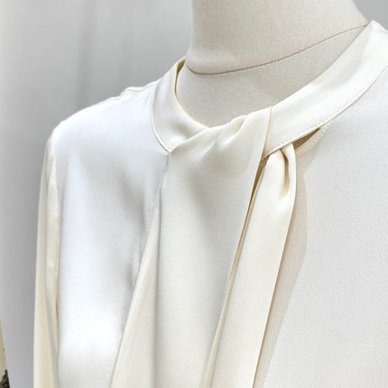 Silk Shirt for Women 2026 Spring and Summer New Style Long-Sleeved Scarf Collar Work Clothing Ol Style Pure Color Elegant Mulberry Silk Top