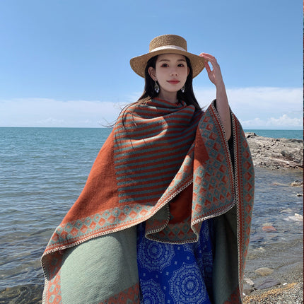 Bohemian Split Towel Warm Shawl Thickened Xizang Northwest Desert Windproof Cape Women's Travel