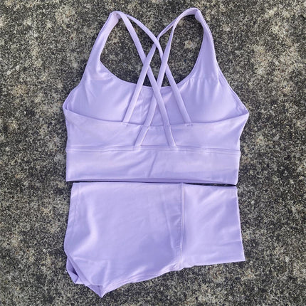 Women's Soft Nude Tight Yoga Shorts with Cut Out Back and Beautiful Back Cross Intimates Gym Yoga Set