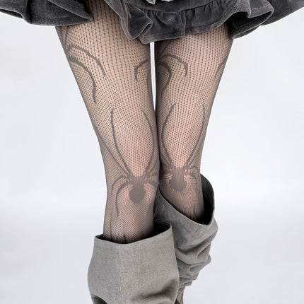 Internet Celebrity Retro Sexy Lace Pantyhose Gray Fishnet Stockings Spider Pattern Black Silk Fine Mesh Black Leggings