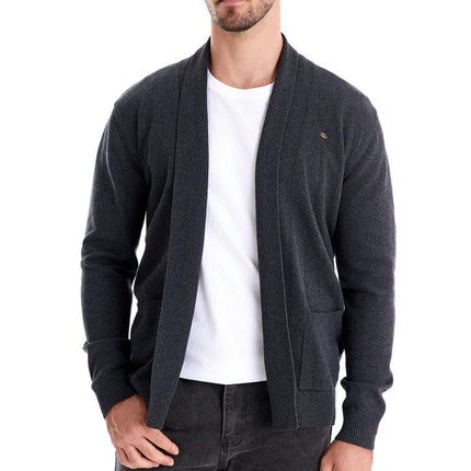 Cross-Border Men's Casual Autumn Cardigan Sweater High-Quality Business Knitwear Solid Color Men's Top in Dark Green