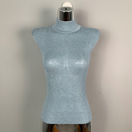 South Korea Dongdaemun Elegant Elegant Sexy Figure Half High Neck Slim-fit Slimming All-match Sleeveless Knitted Top for Women
