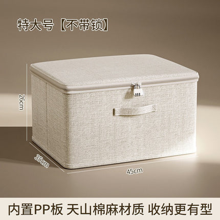 Flip-Top Clothing Storage Box with Lock Tianshan Cotton and Linen Foldableing Storage Basket Multi-Functional Large-Capacity Organizing Box