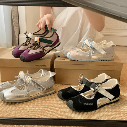 Cowhide Grape Mom Functional Ugly Cute Casual sneaker Women's Side Empty Sandals Velcro Drawstring Flat Lizen Shoes