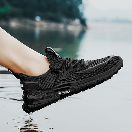 2025 Summer Lightweight Slip-On Large-Eye Cut Out Mesh Flats One-Leg Outdoor Douyin Casual Sandals and Sneakers for Men