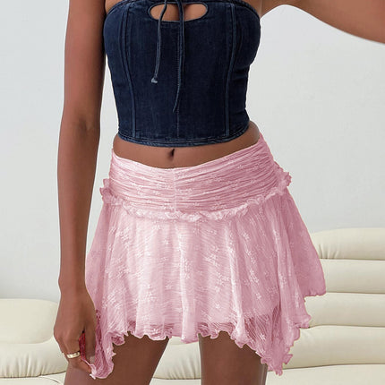 2024 European and American Sexy Spice Girls Amazon Cross-border Sexy Double Lace Irregular Lace Low Waist Mini Skirt
