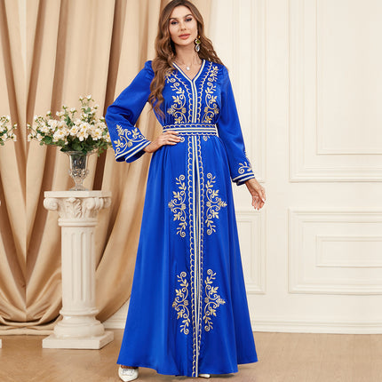 3346 Long Dress Set with Slit and Long Sleeves, Autumn and Winter Women's Wear, Embroidered Clothing Two-Piece Dress Set