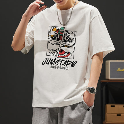 2024 new summer heavy 260g cotton T-shirt men's short sleeve loose printed T-shirt trendy top men's clothing